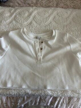Mimosa White Ribbed Henley Crop Top